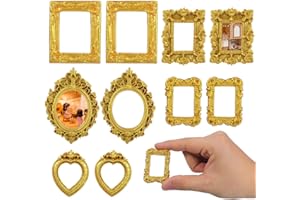 TEHAUX Mini Gold Picture Frames, 10 Pcs Vintage Baroque Resin Miniature Frames for DIY Crafts, Jewelry Display & Dollhouse De