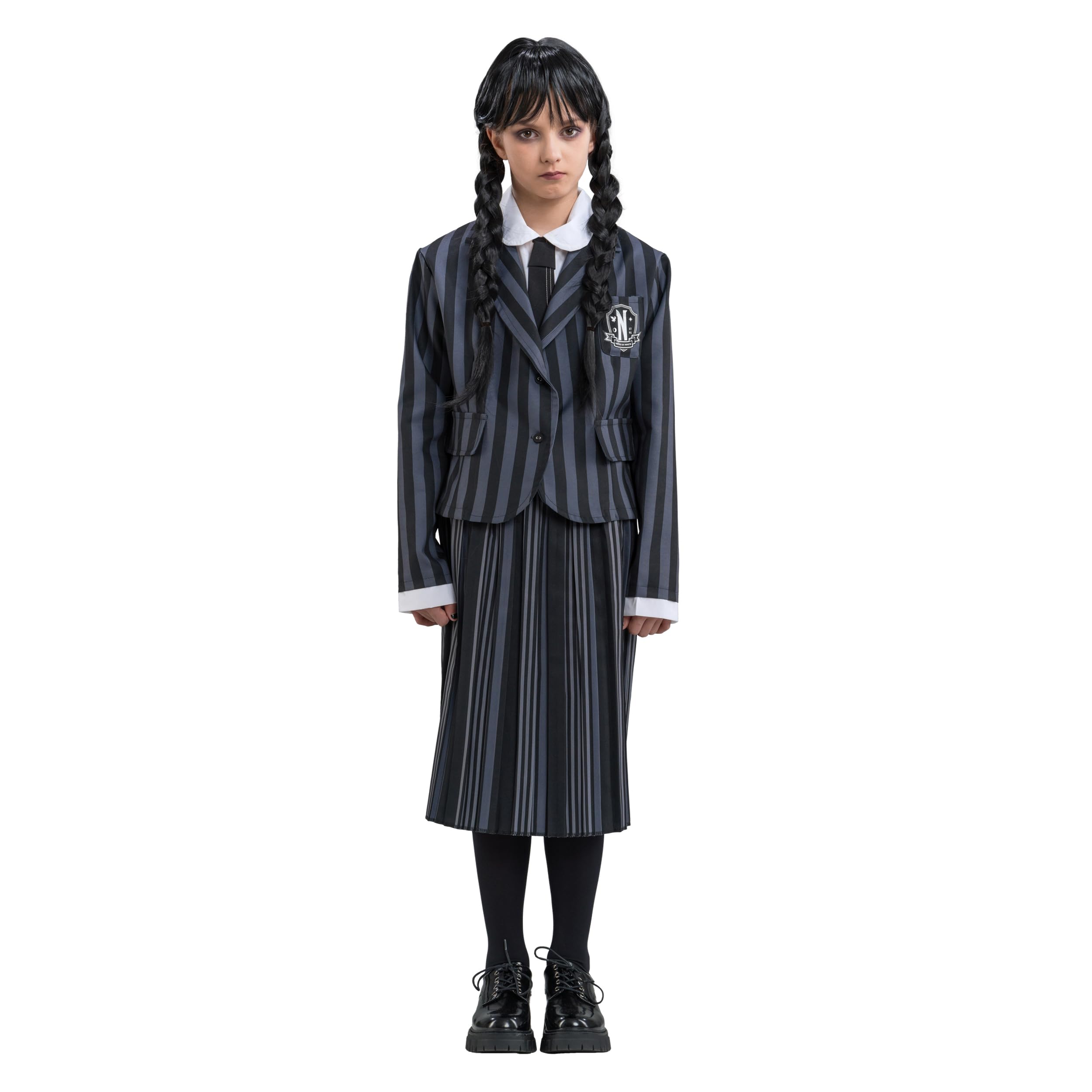Chaks - Wednesday Addams Girls School Uniform Official Wednesday Costume 3 Piece Outfit Halloween Carnival Gray