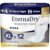 NorthShore EternaDry Booster Pads with Adhesive, X-Large, 12 Count | Diaper Doublers for Men and Women, Extended Leak Protection, Overnight Heavy Bladder Leaks, Minimize Changes, 10x20 in.