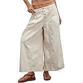 Lentta Women's Wide Leg Jeans Mid Rise Trousers Elastic Waist Button Pleated Demin Pants with Pockets