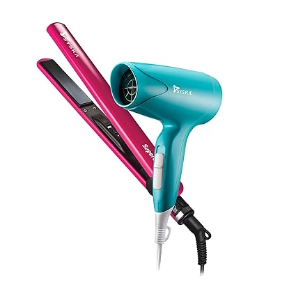 Syska CPF6800 Hair Dryer and Hair Straightener Female Combo Pack (Teal/Pink)