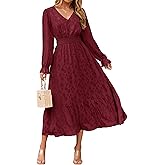 BerryGo Womens Long Sleeve Empire Waist Maxi Dress V Neck Fall Wedding Guest Flowy Long Dresses