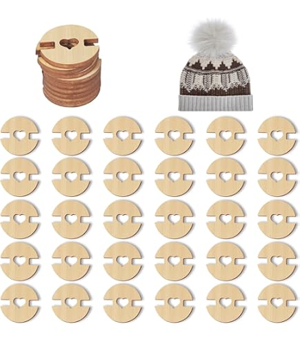 60 Boutons En Bois Avec Pompons Amovibles – 20x20 Mm – Pour Bonnets Tricotés – DIY Et Artisanat