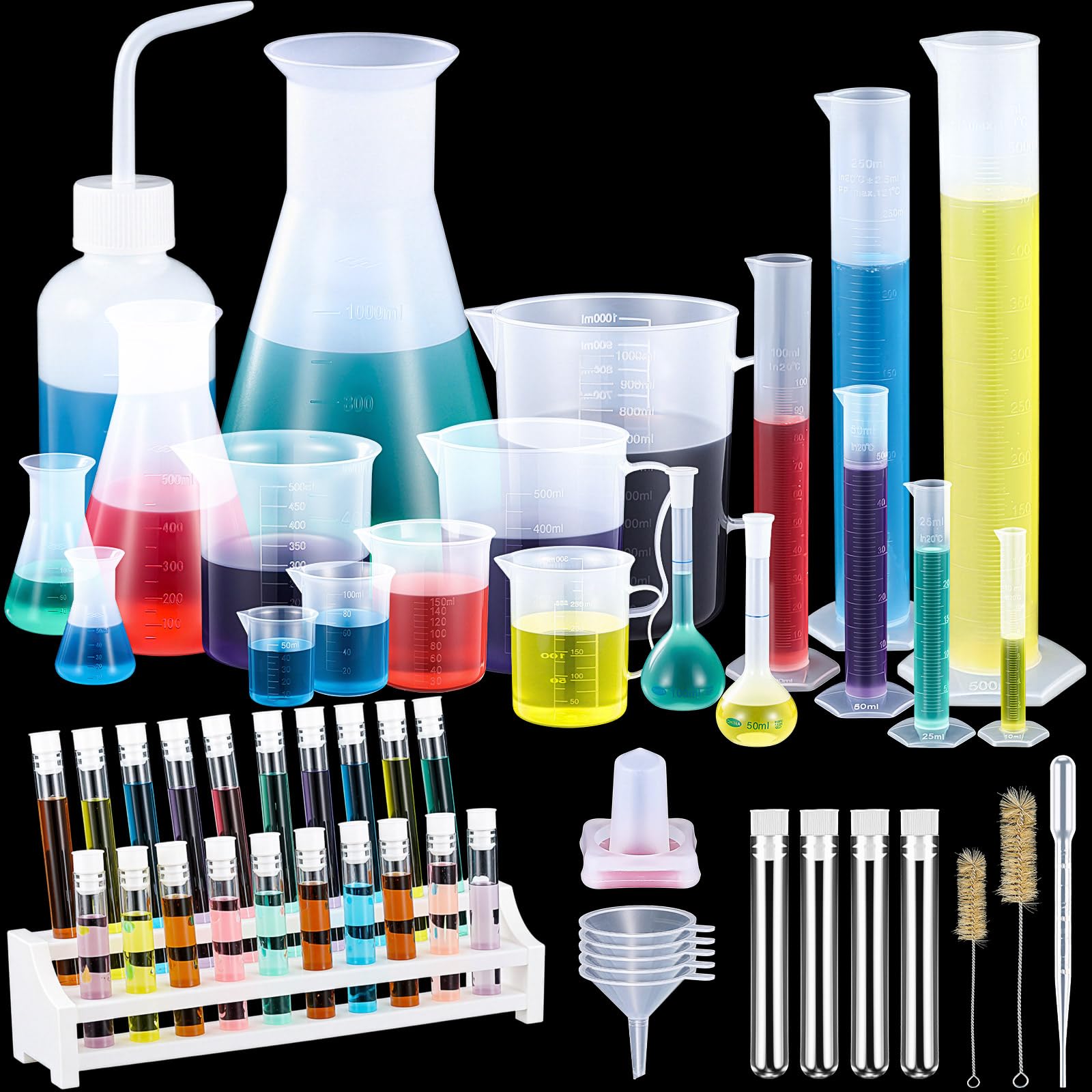 Kingdder 58 Pcs Plastic Beakers Set Include 6
