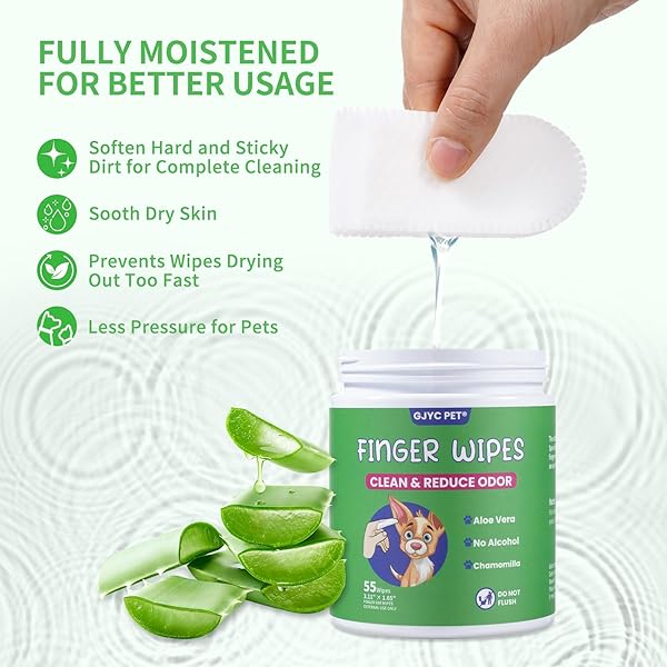 GJYC PET EAR WIPES FOR DOGS AND CATS, RELIEVE EAR ITCHING AND INFLAMMATION WITH ALOE, REMOVE EAR WAX AND DEBRIS, SOOTHING AND DEODORIZING, NATURAL INGREDIENTS, CONVENIENT AND PORTABLE