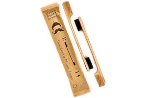 2-in-1 Sapling Mustache Brush & Comb (2-pack) from Green Beard Grmng - Boar Bristle & Bamboo