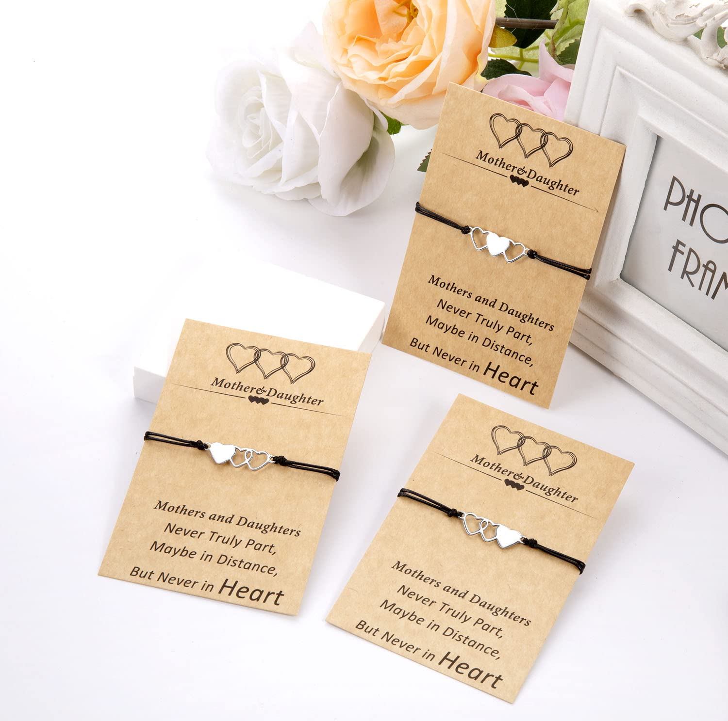 Desimtion Mother Daughter Bracelets Set for 2, 3, 4, 5, 6, Heart Wish Matching Bracelets for Mom and Daughter, Birthday Christmas Gifts for Mom from Daughter