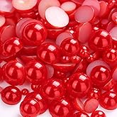 Dowarm 1000 Pieces Flatback Half Pearls, Flat Backed Round Half Pearls Beads for Crafts Jewlery, Loose Beads Gem, Mixed Size 4MM-14MM (Red)