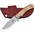 Knives Ranch Handmade Damascus Steel Full Tang 6-1/2" Overall Length Finger Groove Knife with Bone Handle Fine Quality Horizontal/Cowboy Leather Sheath Snug Fit (3055-B)