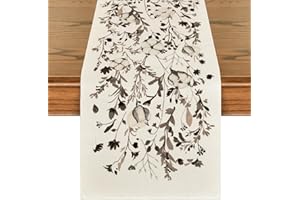 Artoid Mode Leaves and Flowers Cotton 210 GSM Winter Table Runner, Seasonal Christmas Kitchen Dining Table Decoration for Home Party Decor 13x72 Inch