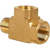 JUWO 3/8" NPT Female x 3/8" NPT Male x 3/8" NPT Female, Barstock Street Tee, Brass Pipe Fitting for Air, Propane, LP and Natu