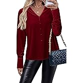 Newshows Women's Velvet Tops Dressy Casual Long Sleeve Smocked Work Blouses Trendy Blusas Elegantes Button Down Shirts