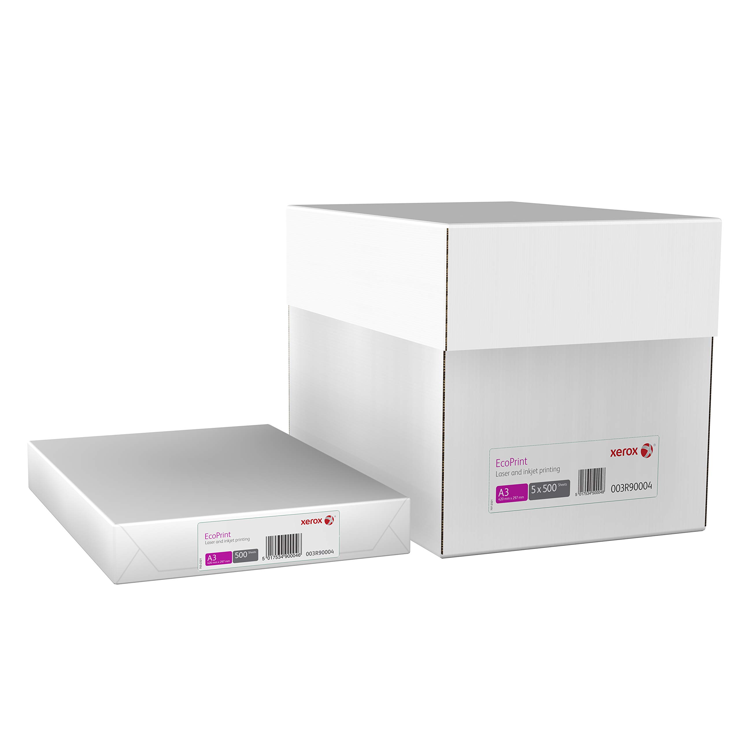 Xerox, EcoPrint, White, uncoated Copier Paper, woodfree ECF, 75g/m2 420mm x 297mm, A3, Short Grain Box 2500 Sheets (5x500sheets)