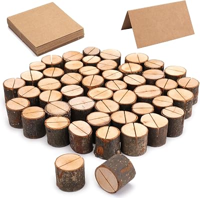 Tosnail Rustic Wood Place Card Holders Set of 50 with Kraft Cards