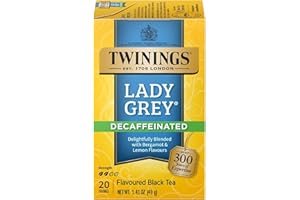 Twinings Decaffeinated Lady Grey Black Tea Individually Wrapped Bags, 20 Count (Pack of 1), Orange Peel & Lemon Peel, Enjoy Hot or Iced, 20 Teabags