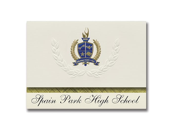 Signature Announcements Spain Park High School (Hoover, AL) Graduation Announcements, Presidential style, Basic package of 25 with Gold & Blue Metallic Foil seal