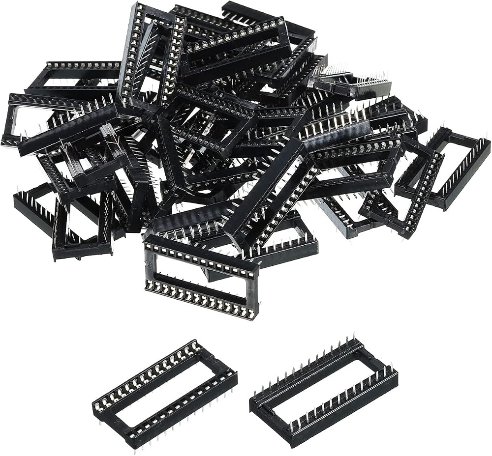 sourcing map 28 Pin DIP IC Socket Adapter Flat Pin 2.54mm Pitch 15mm Row