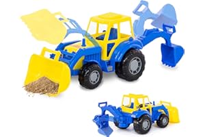 CO-T Excavator Toy for Boys - Backhoe Toy for Toddlers - Toy Bulldozer for Toddler - Toy Backhoe Sand Truck - Sandbox Toys by Polesie - Blue/Yellow Excavator Beach Toy