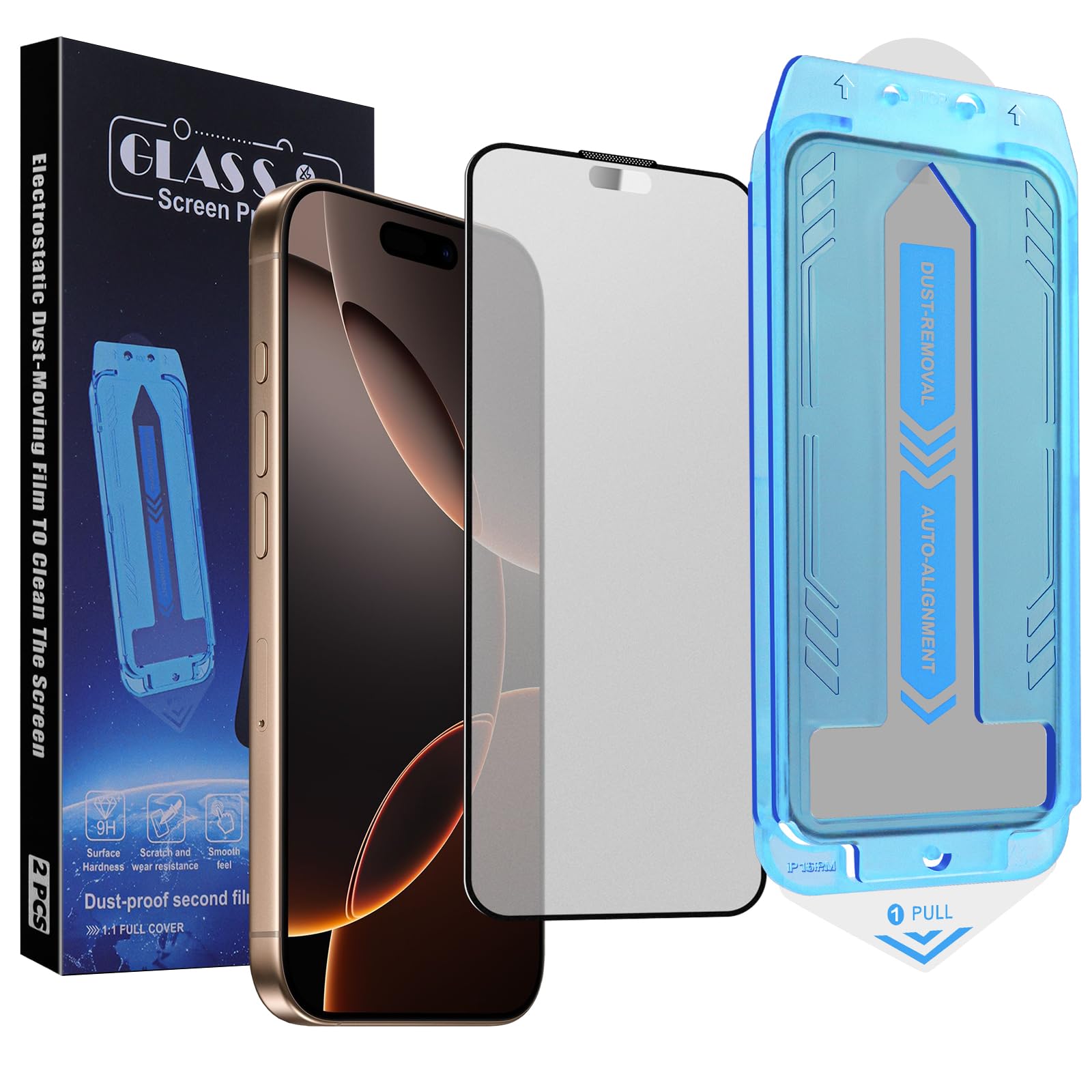 SIERDE 2-Pack Matte Screen Protector for iPhone 16 Pro Max 6.9-inch,9H Tempered Glass, Full Coverage, Anti-Fingerprint, Auto Dust-Elimination, No Bubble, Easy Installation