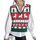 ASTANFY Ugly Christmas Sweater Vest Women V Neck Christmas Santa Vest Vintage Holiday Sweater Sleeveless