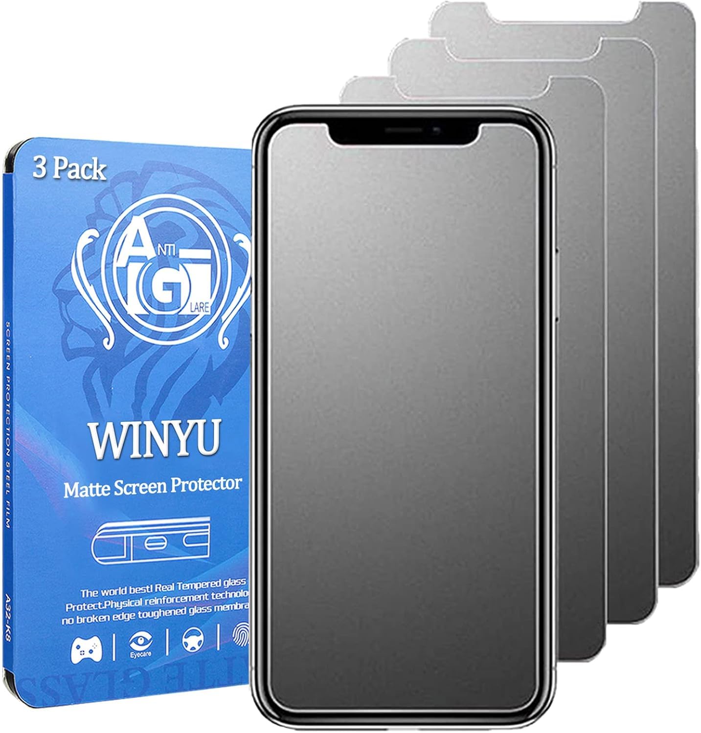 WINYU® 3PCS Matte Tempered Glass for iPhone 11 / iPhone XR Full Coverage Screen Protector Matt Anti-Glare Anti-Fingerprint Anti-Scratch 9H Tempered Glass Protective Film for iPhone XR/11-6.1"