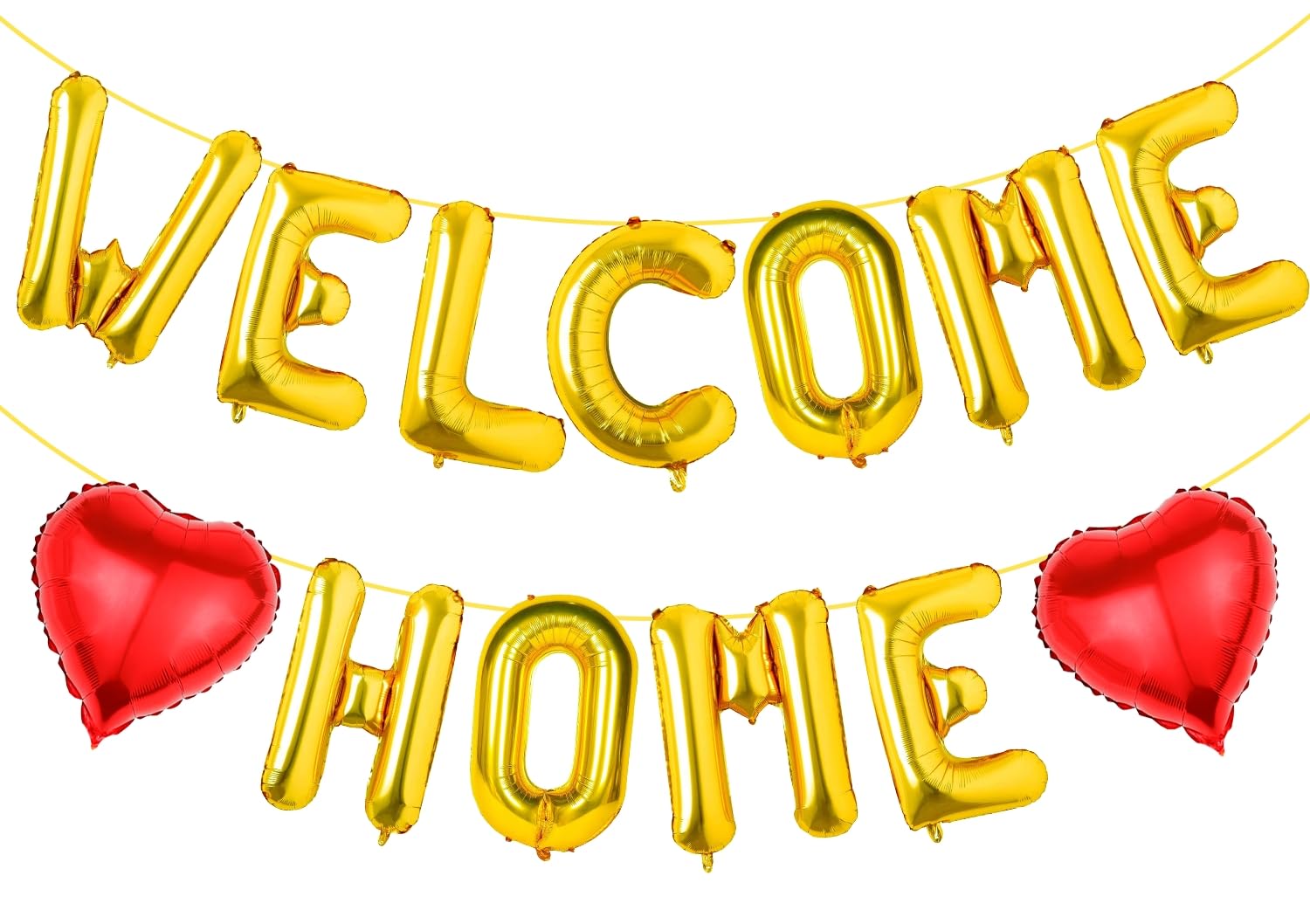 FeteDecor Welcome Home Banner - Baby Decorations Letter Banner Gold Foil Heart Foil Balloons