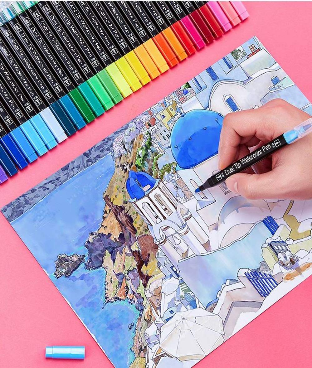 Dual Tip Markers for Kids, Washable Markers Set, Art Marker with Stand Portable Box, Gift For Kids (24 Colours)