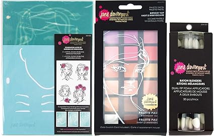 Amazon Jane Davenport ファンデーションレイヤーステンシルセット 誕生日スーツ パステルパレットとバトンブレンダー 3つの顔 ミックスメディアアイテム 文房具 オフィス用品 ホーム キッチン