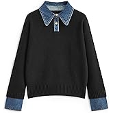 ETCYY Womens Oversized Sweater Cozy Fall Long Sleeve Button Up Denim Polo Pullover Tops Sweatshirt Tunic Collared Sweaters
