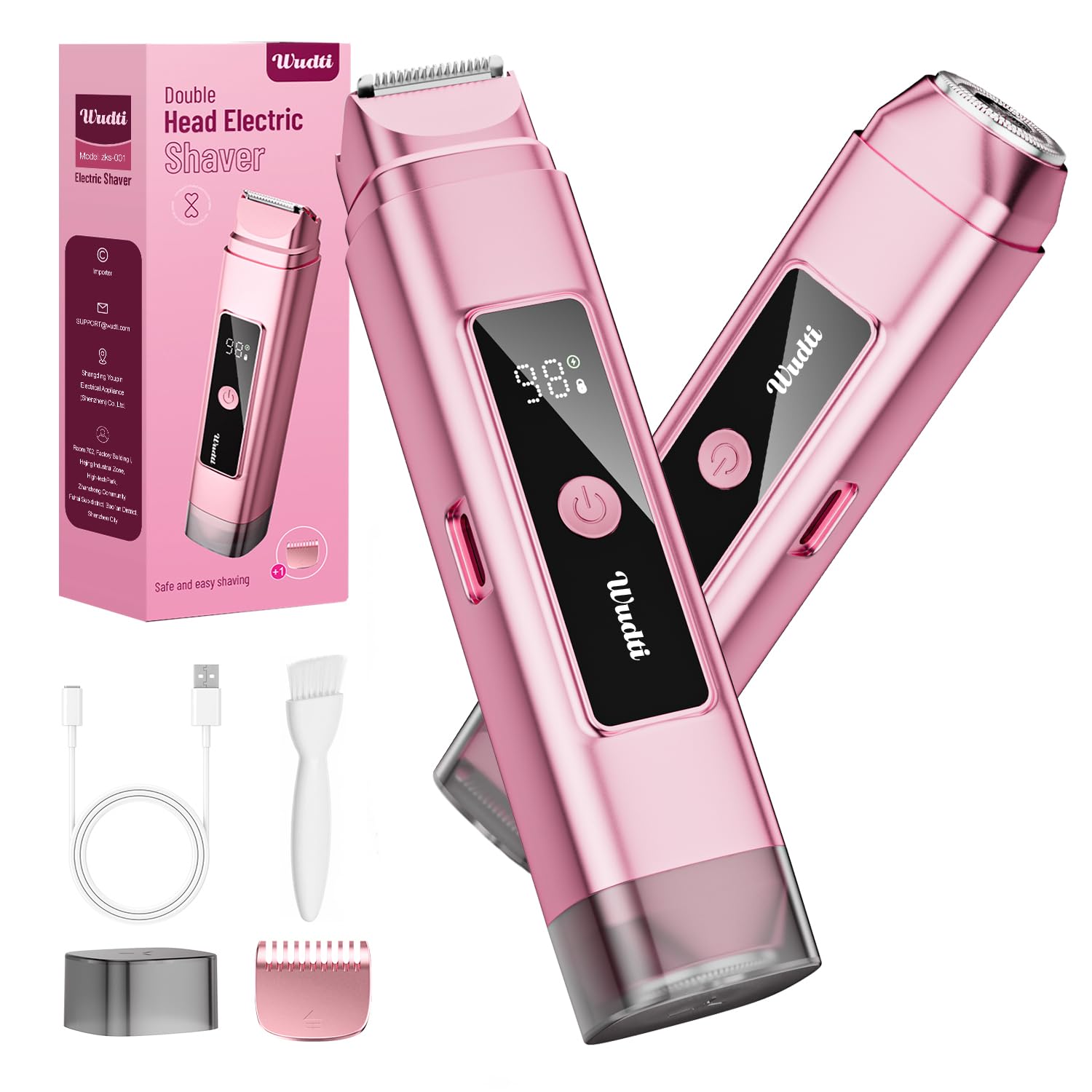 Photo 1 of Dynooper Electric Bikini Trimmer for Women: IPX7 Waterproof Dual Head Cordless Electric Shaver for Women with LED Display & 0.5mm Ceramic Blades for Pubic Hair, Face, Legs - Tea Rose