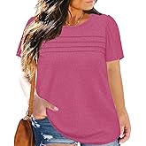 ForHailey Womens Plus Size Tops Puff Sleeve Summer Shirt Pleated Front Dressy Tee Casual Crewneck Tunic Tops 1XL - 5XL