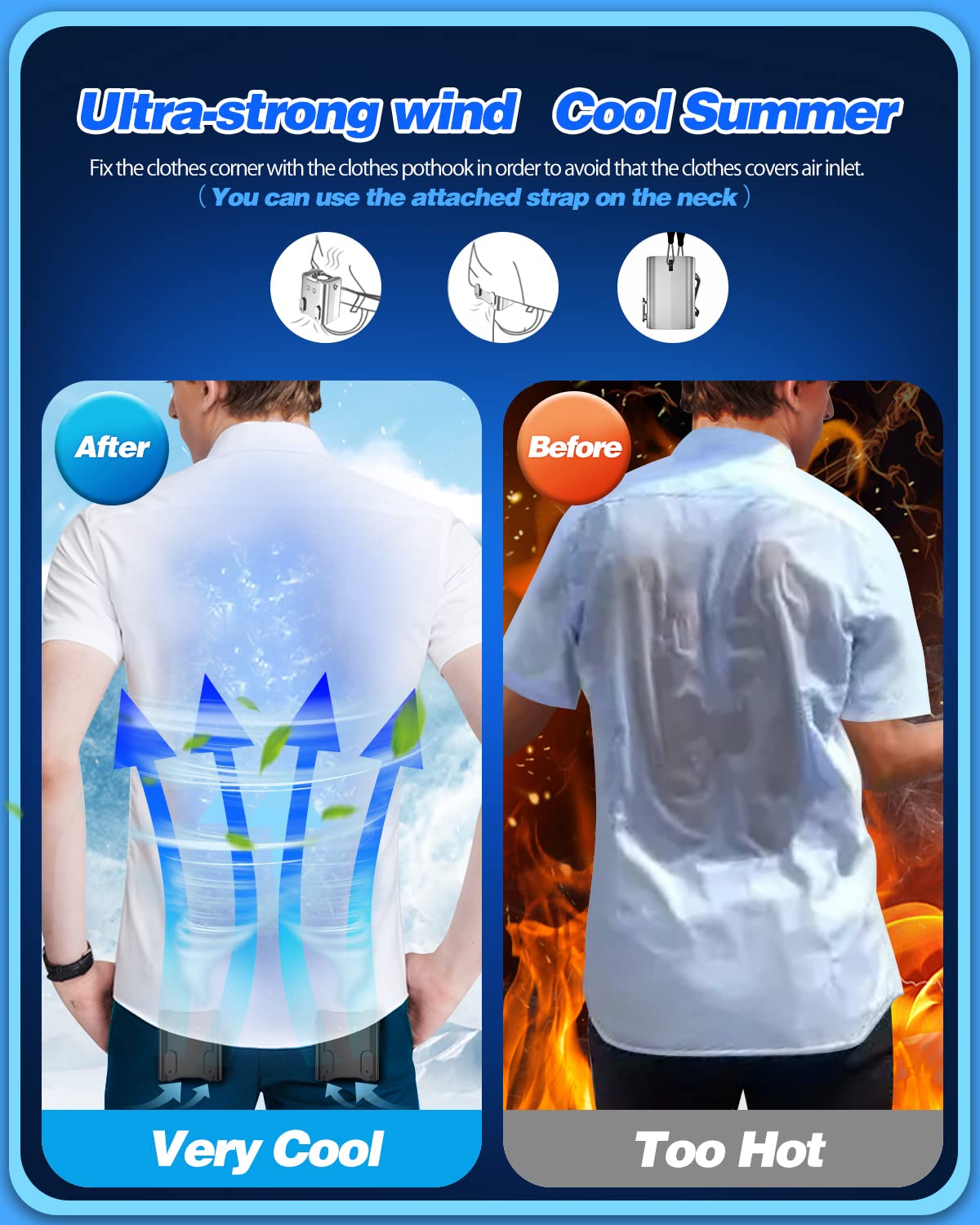 UMANNO Waist Fan 12000mAh Rechargeable, Portable with 24H Working Time, 9500RPM Strong Airflow, Wearable Belt Fan for Clothes, Shirt, Farm Work, Hiking (Black, Medium)