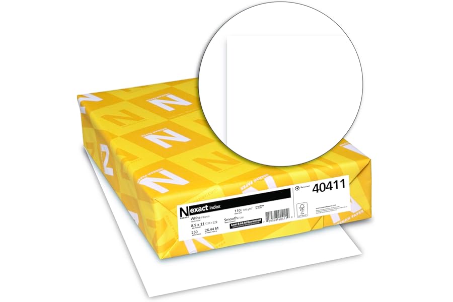Neenah Paper Exact Index Card Stock, 94 Bright, 110 lb Index Weight, 8.5 x 11, White, 250/Pack