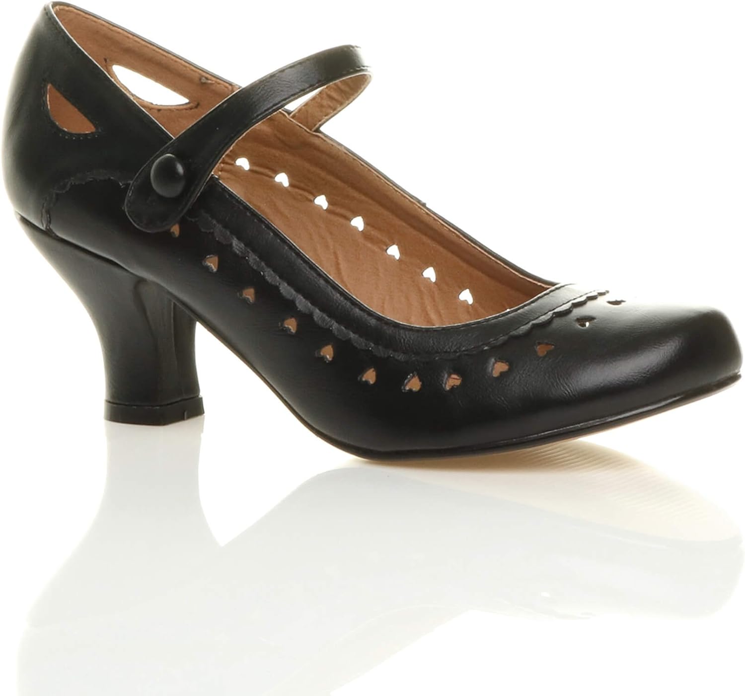 Ajvani Womens Ladies Low mid Heel Mary Jane Strap Work Classic Vintage