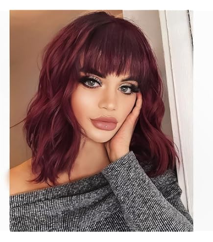 Amazon.com : Ucubb Short Bob Wig with Bangs for Women Wine  display picture 1