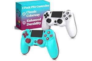 ZEULKEX Upgrade for PS4 Controller，2 Pack Control for Playstation 4 Controller with 1000mAh Built-in Battery, Wireless Remote for PS4 Slim Pro Steam with Vibration Feedback Motion Sensor Light Bar Touchpad (White & Berry blue)