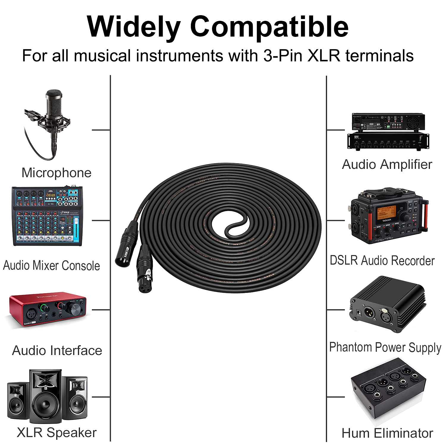 MIKIZ XLR Cables 50 Feet 2 Packs - Premium Balanced Microphone Mic Cord 3 Pin XLR Male to Female 50ft