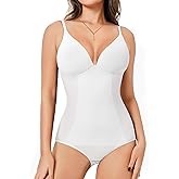 Irisnaya Women's Plunge Deep V Neck Bodysuits with Built in Bra Sleeveless Double Lined Body Suits Tops