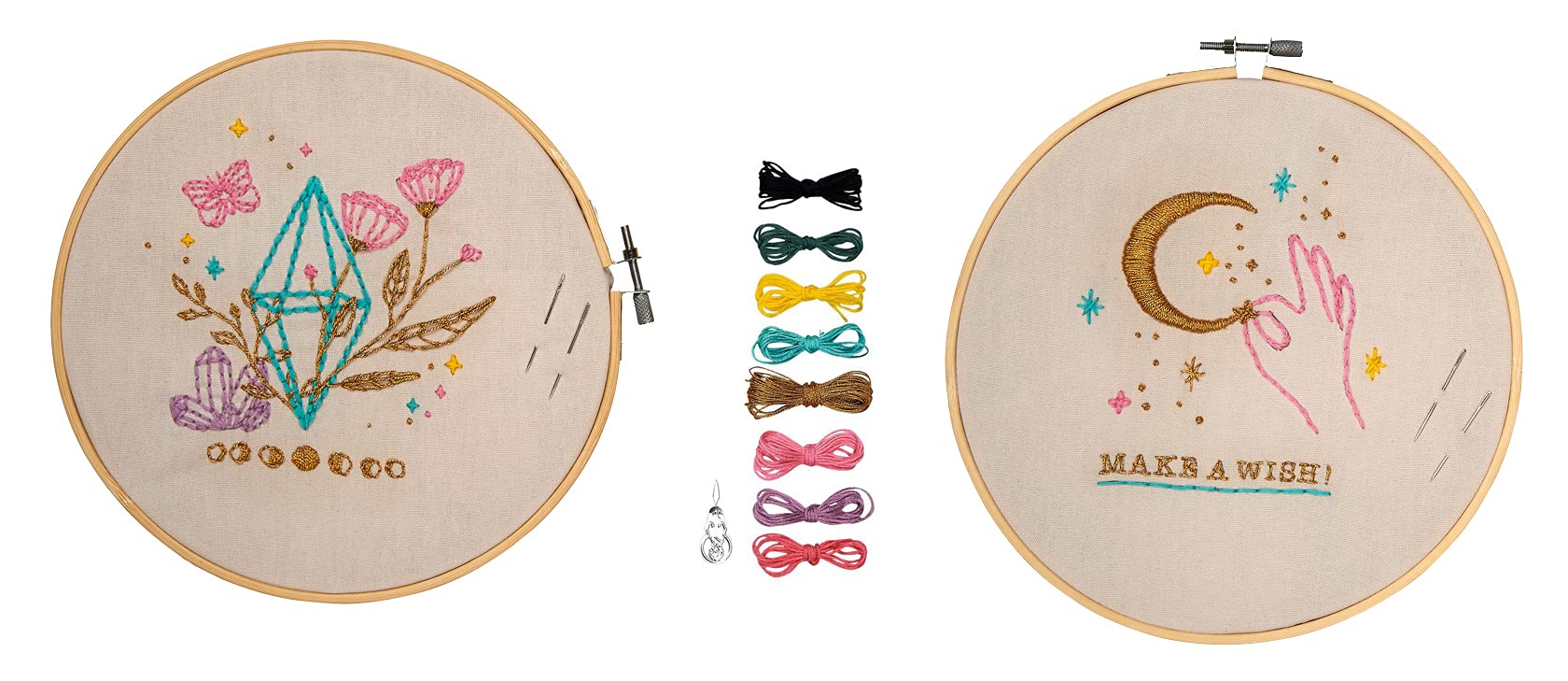 moses. Omm for You DIY Embroidery Hoop Kit, Embroidery Kit for Beginners Including Embroidery Hoop, 2 Linen Cloths, 8 Thread Colours, 2 Needles, 1 Threading Aid and 1 Instruction, Multi-Colour,