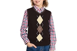 BOBOYOYO Boys Argyle Sweater Vest 100% Cotton V-Neck Vest Kids Uniform Sleeveless Sweaters for Children 5-12Y