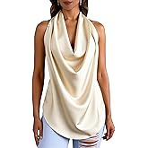 winkbay Women's Satin Backless Halter Top Summer Formal Cowl Neck Asymmetrical Evening Party Tops