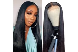 JUBOTIN 20 Inch HD Straight Lace Front Wigs Human Hair Pre Plucked 4x4 Straight Closure Wigs Human Hair 180% Density Closure Lace Front Brazilian Hair Wigs Straight Human Hair For Black Women Glueless Wigs