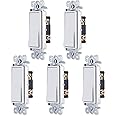 GE Paddle Rocker Light Switch Single Pole Switch On Off, 5 Pack Rocker Switch, Replacement for Electrical Light Switches & Ceiling Fan Switch, Grounding Single Pole Light Switch UL Listed White 44017