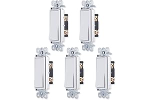 GE Grounding Paddle Rocker Switch 5 Pack, Single Pole, in Wall On/Off Power Switch Replacement for Ceiling Fans & Lights, 15 Amp, Great for Home, Office & Kitchen, UL Listed, White, 44017