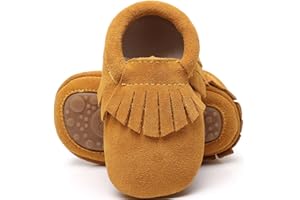 HONGTEYA Leather Baby Moccasins Hard Soled Tassel Crib Toddler Shoes for Boys and Girls…