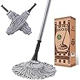 Eyliden Mop with 2 Reusable Heads, Easy Wringing Twist Mop, with 57.5 inch Long Handle, Wet Mops for Floor Cleaning, Commercial Household Clean Hardwood, Vinyl, Tile, and More (Grey)