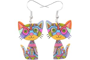 Acrylic Drop Cat Earrings Pets Funny Design 7 Color Lovely Gift For Girl Women By The Bonsny