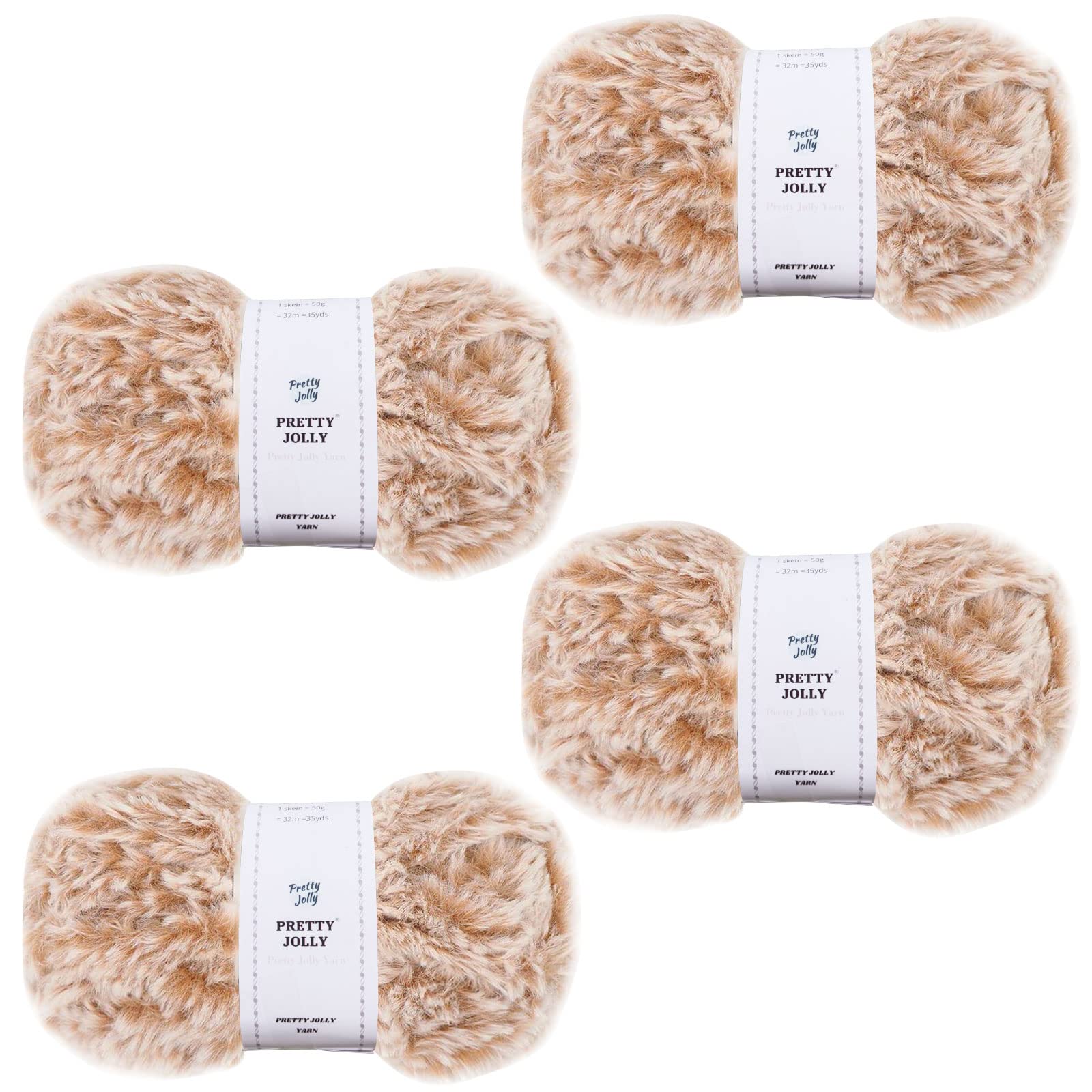 Pretty Jolly 4 Skeins Faux Fur Super Soft Chunky Fluffy Yarn for Crochet Knitting Eyelash Polyester (Khaki)