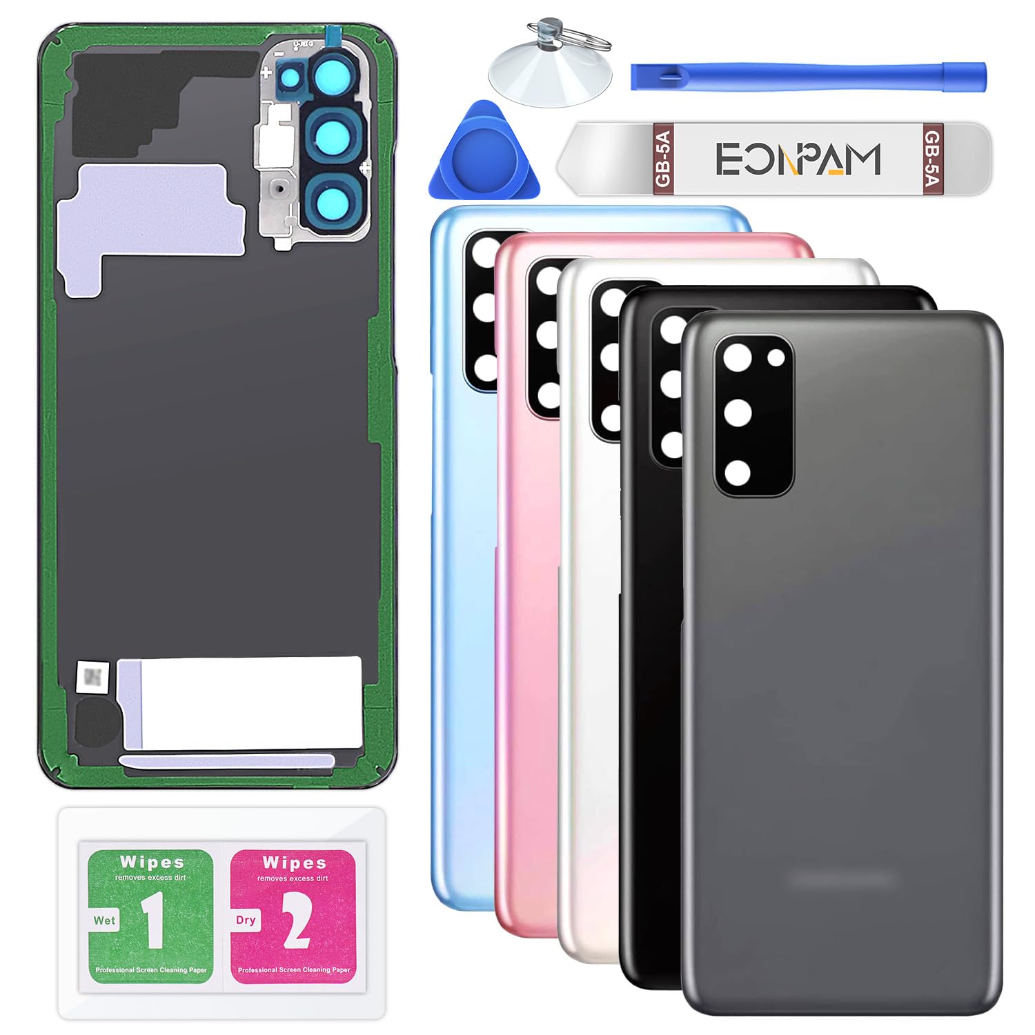 Eonpam Back Cover Glass for Samsung Galaxy S20 G980, G981 Rear Glass Replacement with Camera Lens + Repair Kit Genuine Rear Housing (Cosmic Gray)