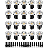 ZUCKEO Low Voltage Landscape Lights Well Lights Landscape LED in Ground Light IP67 Waterproof Outdoor Landscape Lighting Wired Floor Pathway Deck Step Garden with Connectors (20Pack Warm White)